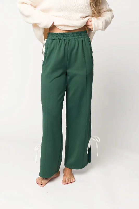 Murphy Track Pants with Bow Detail in Green/White