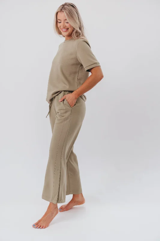 Pam Butter Modal Wide Leg Pants with Side Binding from P. CILL in Light Olive