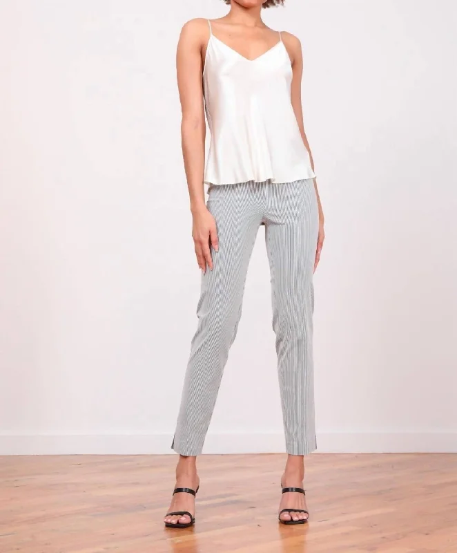 Pars Seersucker Stripe Full-Length Dress Pant In Grey/white