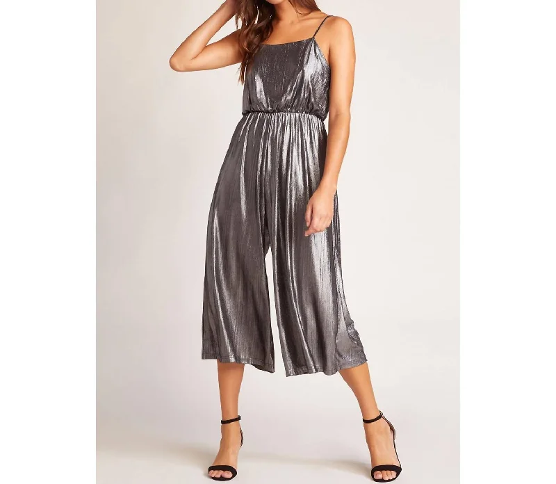 Shine On Metallic Jumpsuit In Silver Metallic