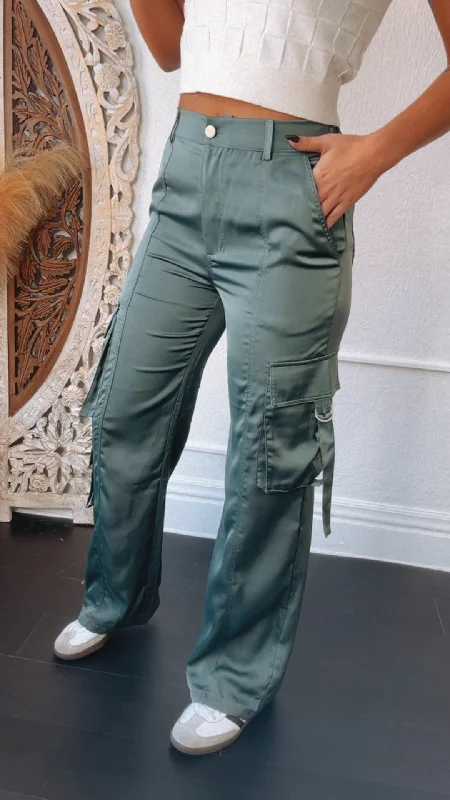 Silk Cargo Pants, Olive