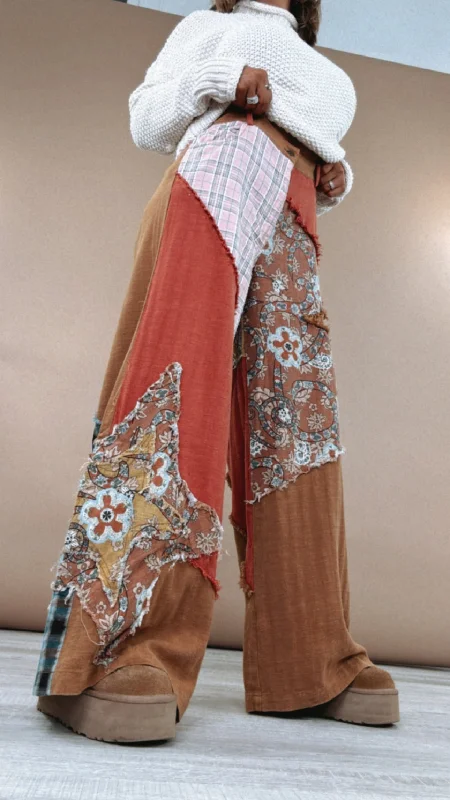 To The Streets Patchwork Wide Leg Pant, Orange