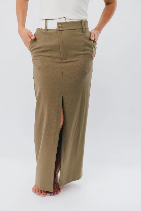 Colin Trouser Maxi Skirt with Contrast Band in Olive